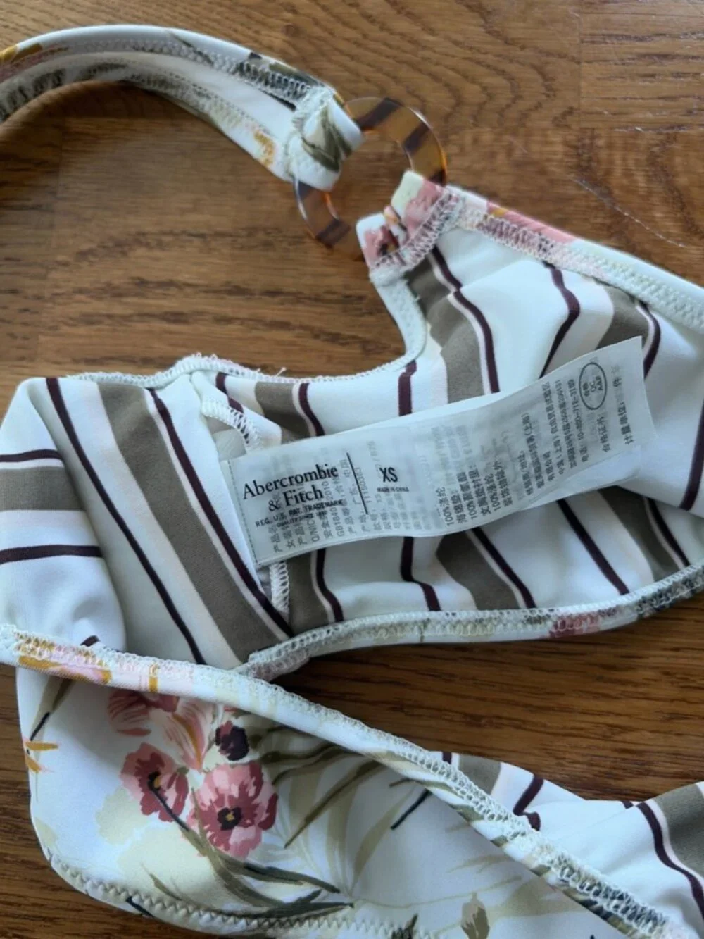 Abercrombie Fitch Bikini Top Swim XS Scoop Ring Women Ivory Pink Tropical Floral